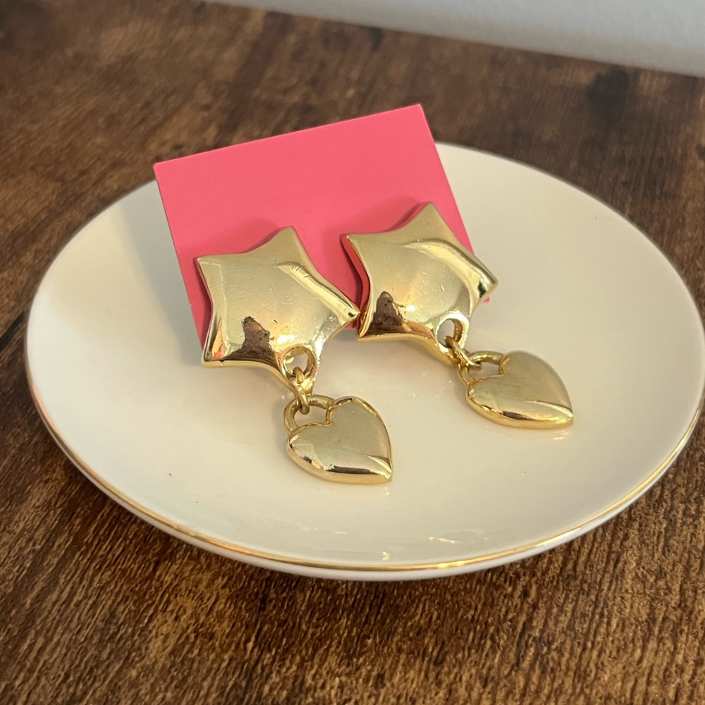 Vintage Gold tone Star and Heart clip on Earrings